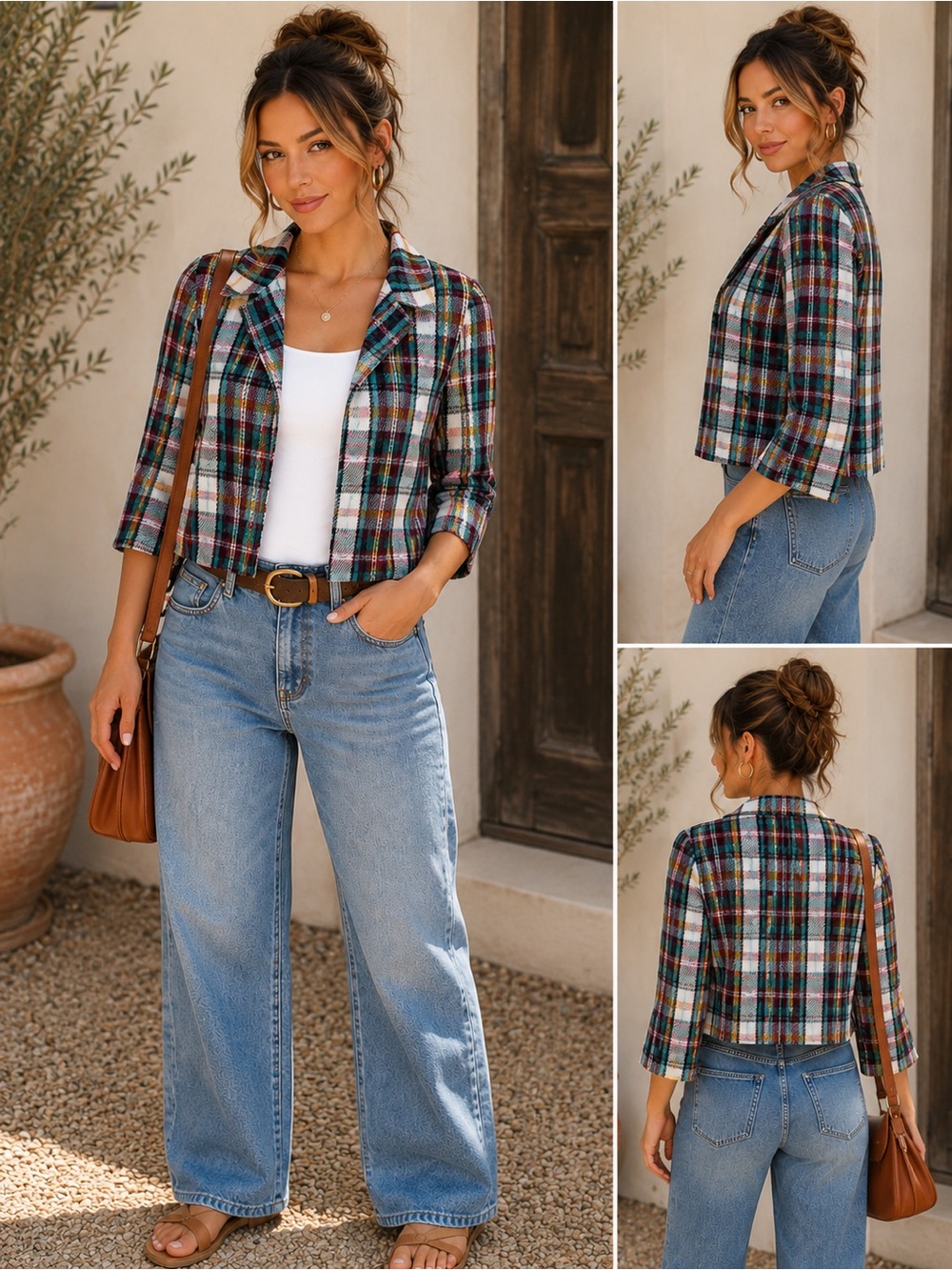 Anthropologie Plaid flannel Cropped Blazer XS Preppy Academia Fall Jacket